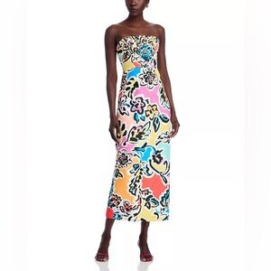 milly norelle strapless lace pleated maxi dress Norelle Strapless Mixed Laces Pleated Combo Dress in White